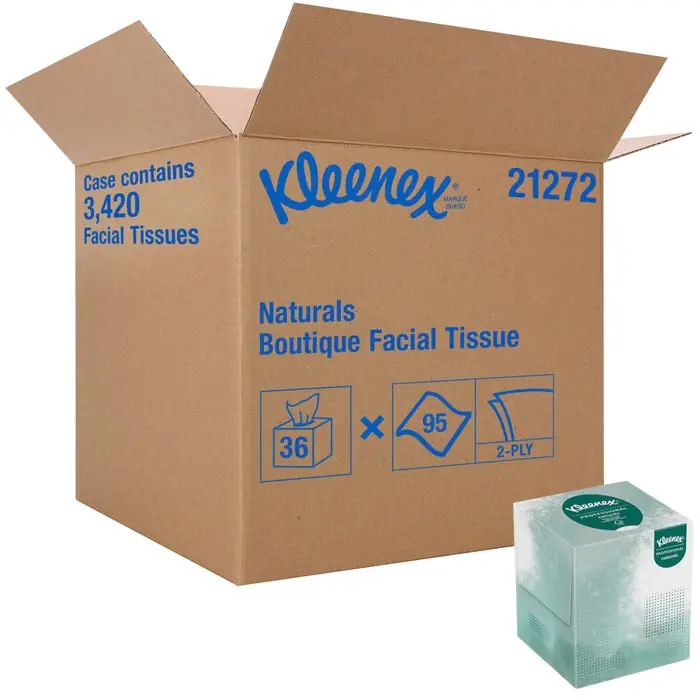 Fresh Stock Kleenex Naturals Boutique Cube Box Facial Tissues, 95 Tissues Per Box, Case of 36 Boxes